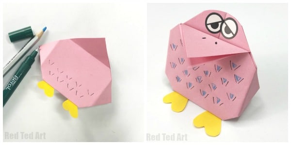 Easy Origami Bird for Kids. Need Paper Bird Craft Ideas? Take a look at these art paper birds. Based on an easy Origami Bird Pattern. Fun Paper Easter Decor. Super quirky paper birds full of character! Love them. Learn how to make paper birds DIY today!