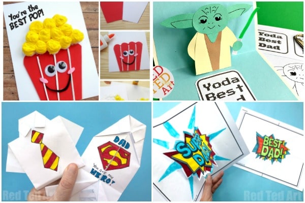 Collage of father cards for kids to make