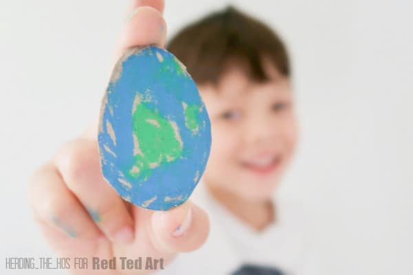 Easter Egg shaped Cardboard Earth and boy