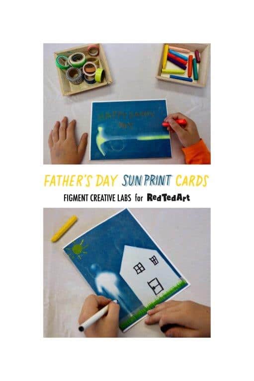 Collage of how to make sun print card for Father's Day.