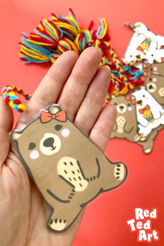 Pip Bear Bookmark - with plaits and tassles - easy printables