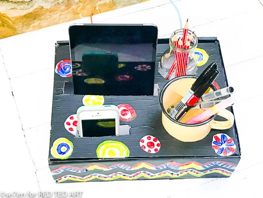 Testing the finished DIY Desk Origaniser for Dad