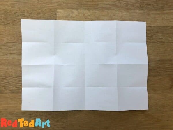 Notebook paper with 16 squares as guidelines for cutting