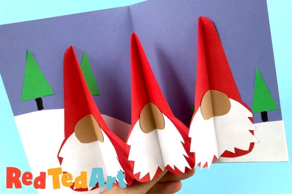 Super fun Gnome Cards for Christmas, how make a paper chain gnome pop up card