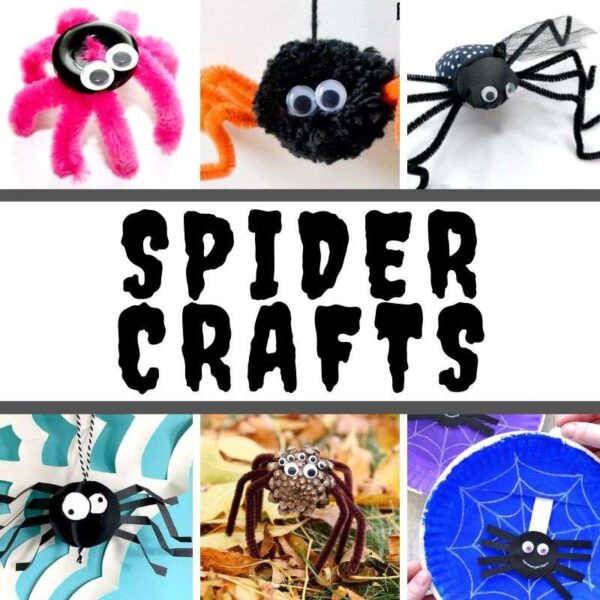 Collage of easy Spider Crafts for Kids to make this Halloween