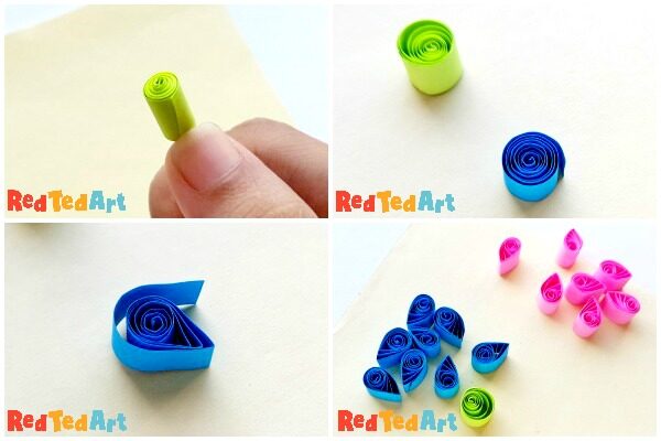 Collage of step by step quilled rangoli patterns