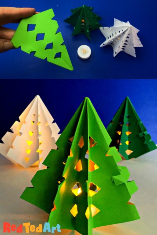 3d Paper Christmas Tree Luminary - Red Ted Art - Kids Crafts