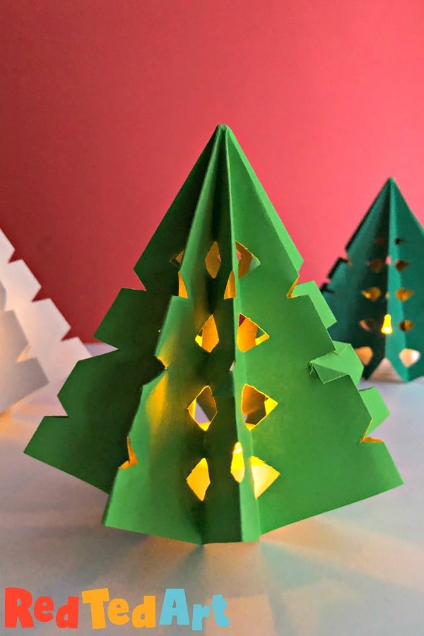 41 Easy Christmas Paper Crafts to Make for the Holidays: 3D Paper Tree Luminary