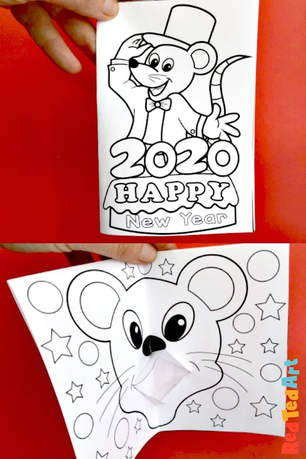 Year of the Rat Colouring Page & Pop Up Card Red Ted Art Make