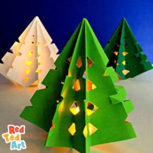 3d Paper Christmas Tree Luminary - Red Ted Art - Kids Crafts