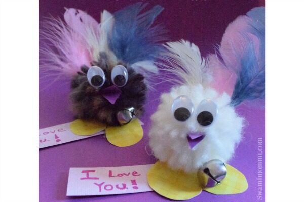 Easy pom pom love birds valentines for kids to make