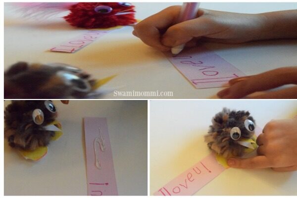 Pom pom love bird valnetines idea