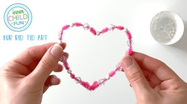 Beaded Heart Ornaments for kids to make at Valentine's