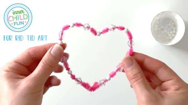 Beaded Heart Ornaments for kids to make at Valentine's