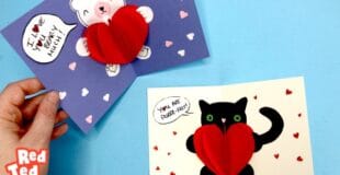 Easy Pop Up Bear Heart Card for Kids to make on Valentines, printable worksheets available!