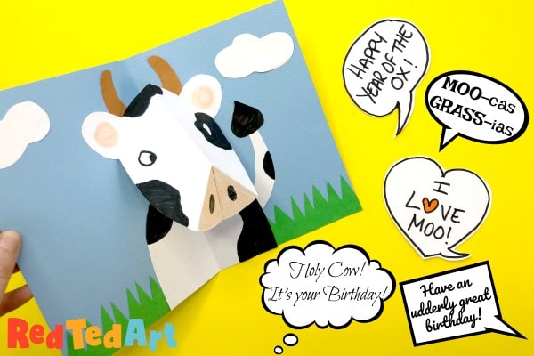 Easy Pop Up Cow Card with fun cow puns