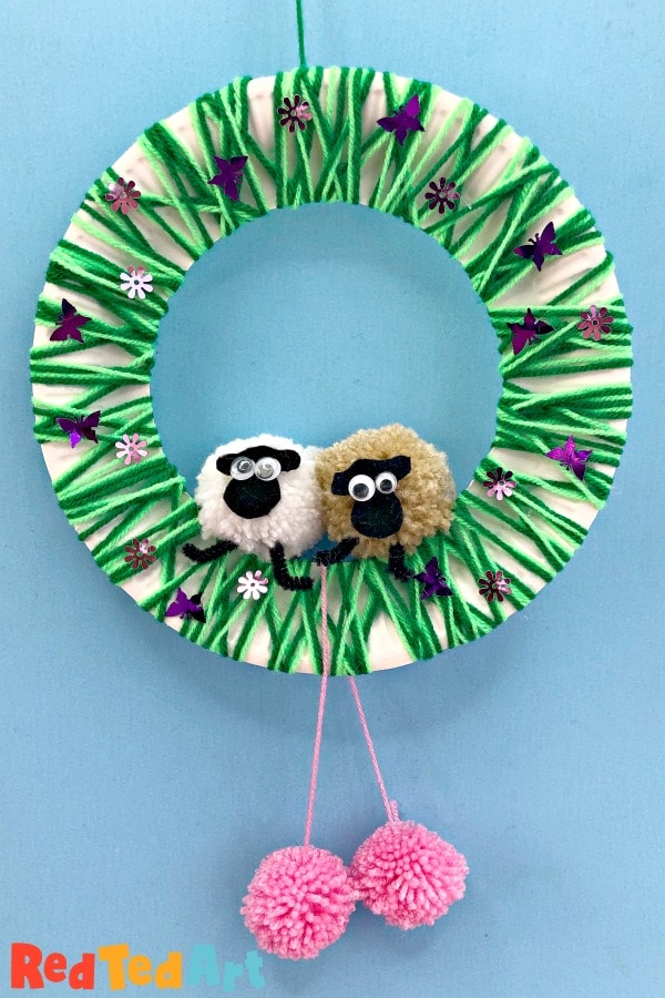 Yarn Wrapped Pom Pom Sheep Wreath
