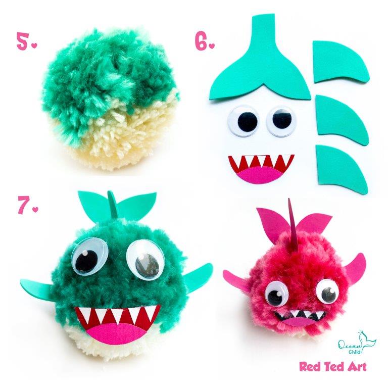 Turn your pom pom into a baby shark