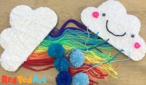 Yarn Wrapped Cloud Rainbows & Pom Poms - Red Ted Art - Kids Crafts