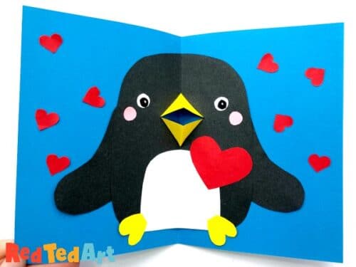 Easy Pop Up Penguin Card for Christmas or Valentine's - Red Ted Art