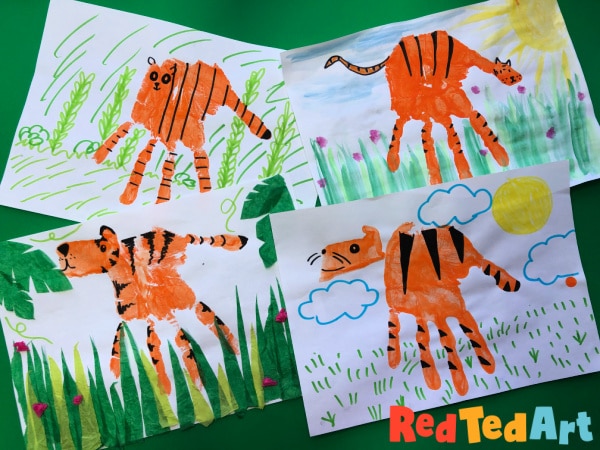 Handprint Tiger art projects for preschoolers