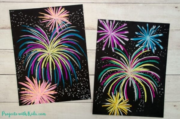 chalk pastel fireworks art