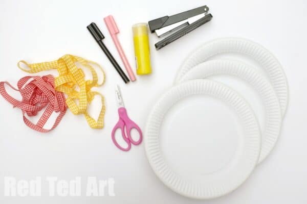 3 paper plates are needed for this bunny craft
