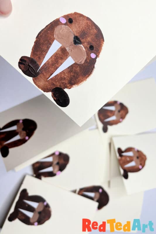 Potato print walrus cards