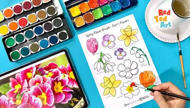 Spring & Easter Wreath to colour & craft - Red Ted Art - Kids Crafts