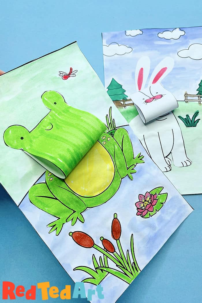 frog and rabbit coloring page in 3d