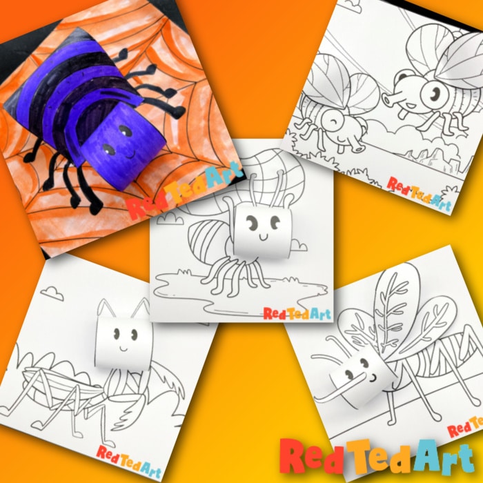 5 insect coloring pages 3d