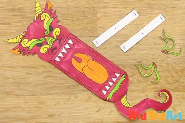 Chinese New Year Paper Dragon Printable Puppet Red Ted Art Kids Crafts
