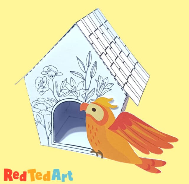 3d Bird House Craft Printable - Red Ted Art - Kids Crafts