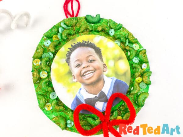 pasta wreath photo ornament preschool keepsake