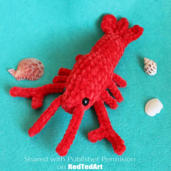 Come and make a crochet lobster with us today. A super fun chenille plushie crochet pattern that you will love to make.