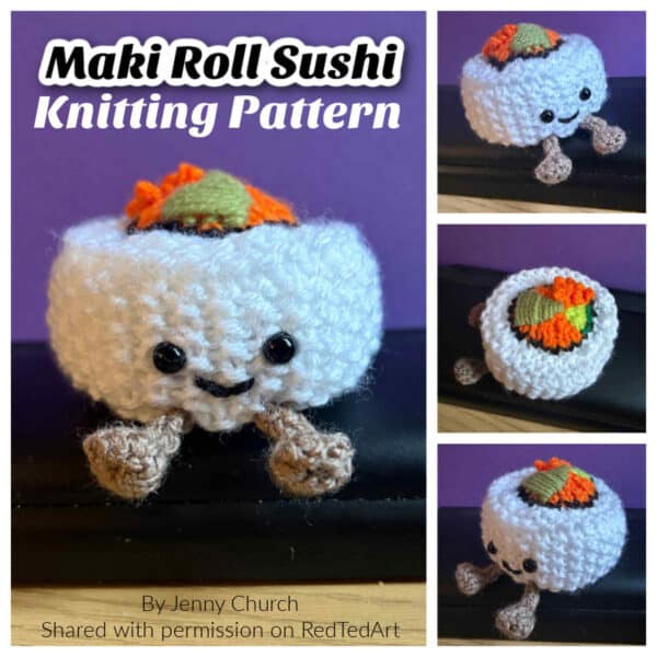 Super cute amigurumi sushi knitting pattern with cute legs
