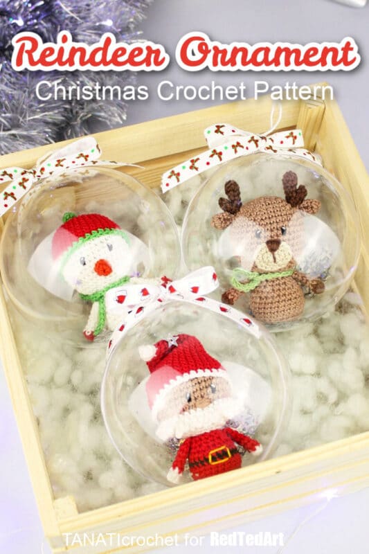 christmas crochet ornaments in plastic balls reindeer