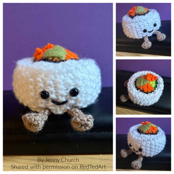 Jellycat amuseables knitting pattern - make an amigurumi sushi knitting project with this free knitting pattern