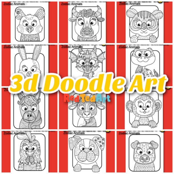 12 doodle animals