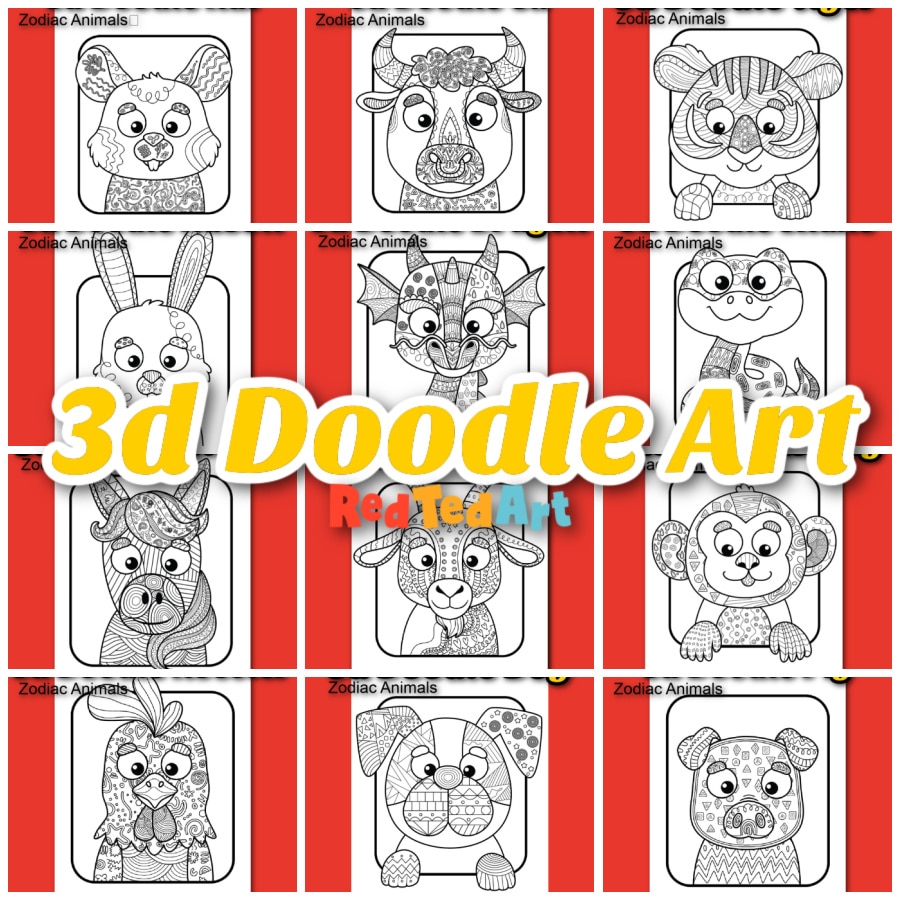 12 doodle animals