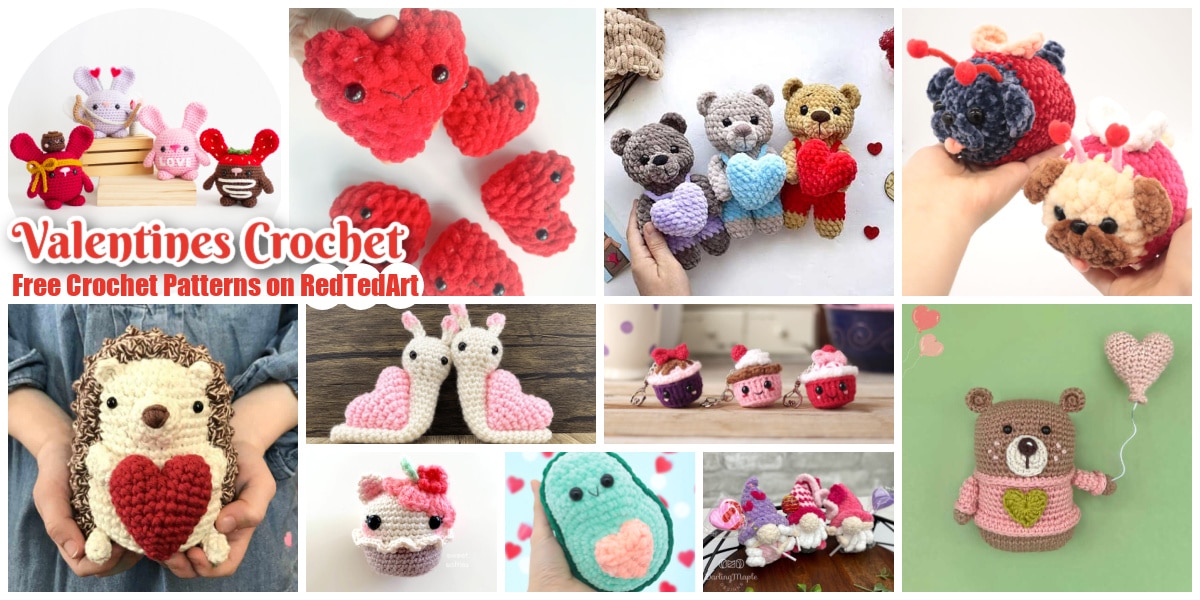 Free Valentines Crochet Patterns - cute heart amigurumis and roses