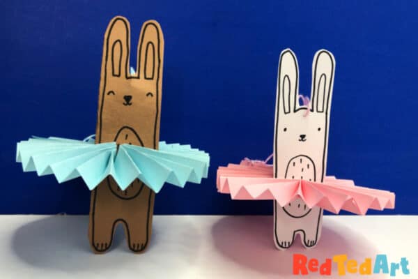 paper bunny crafts for kids - twirling bunny ballerinas