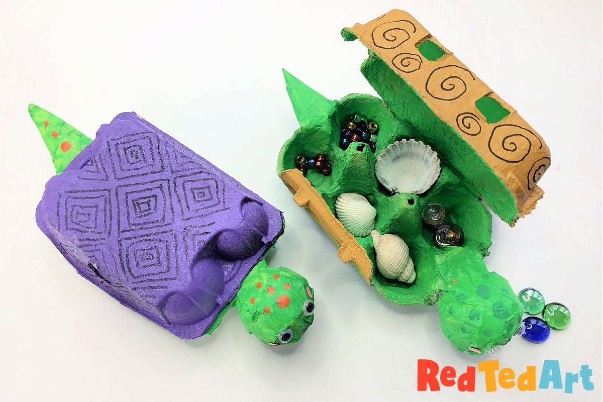 treasure box turtle craft from egg cartons