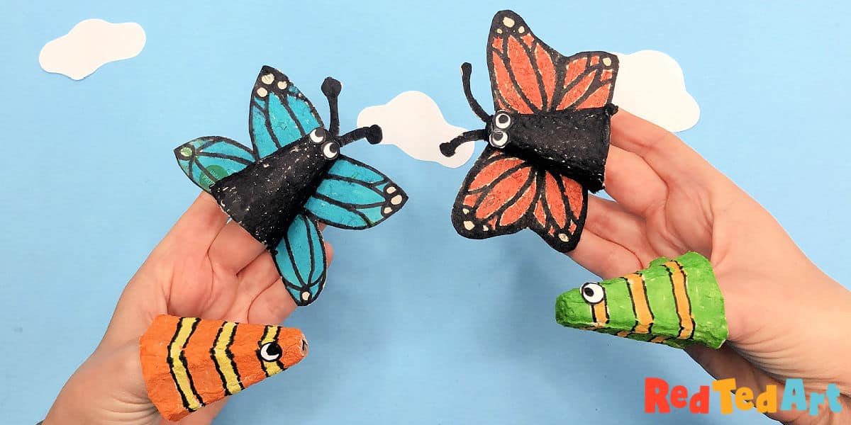 how to make egg carton butterfly puppets