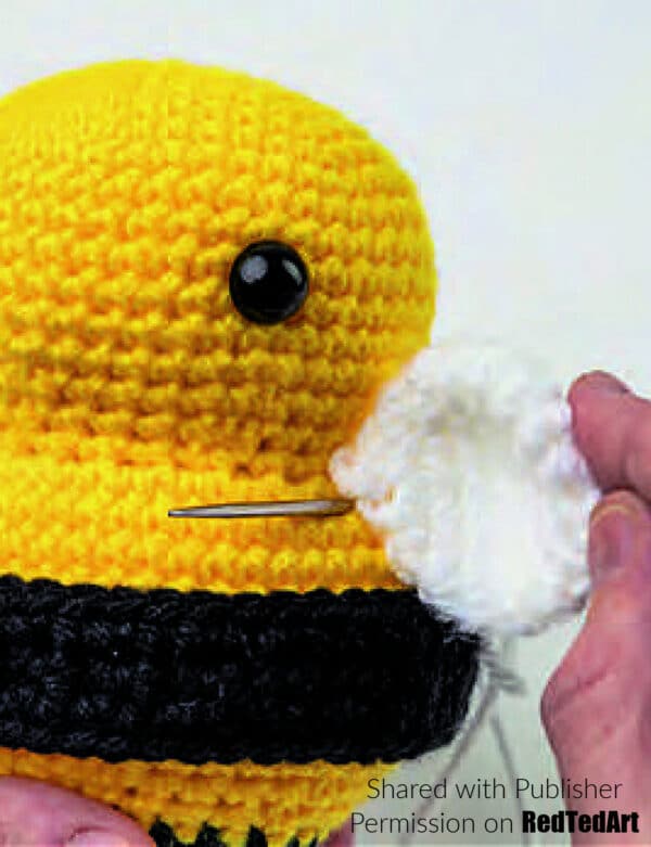 sew on the amigurumi bee wings