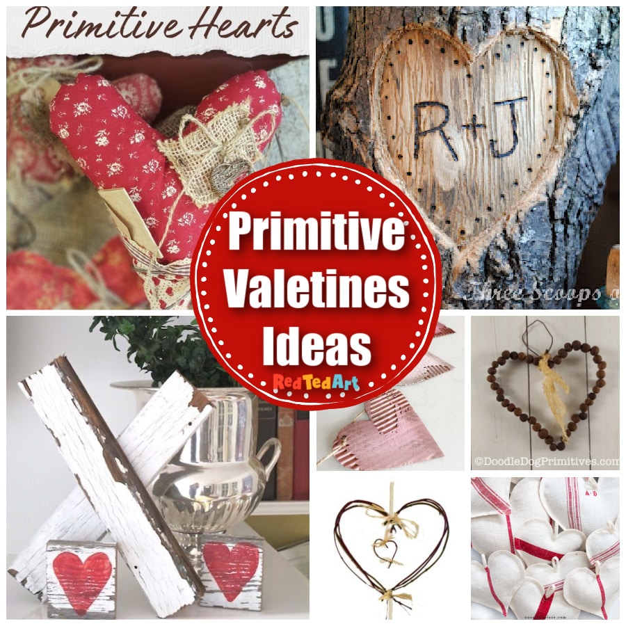 Primitive Valentines Day Decor ideas and heart DIYs