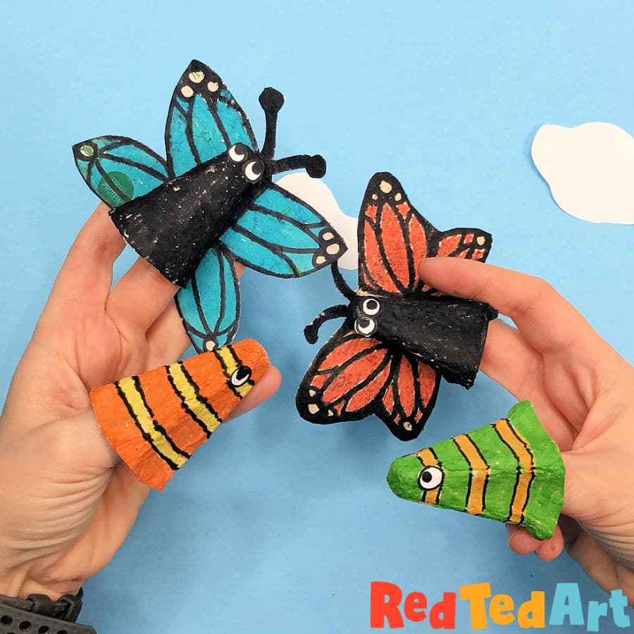 recycled butterfly craft puppets