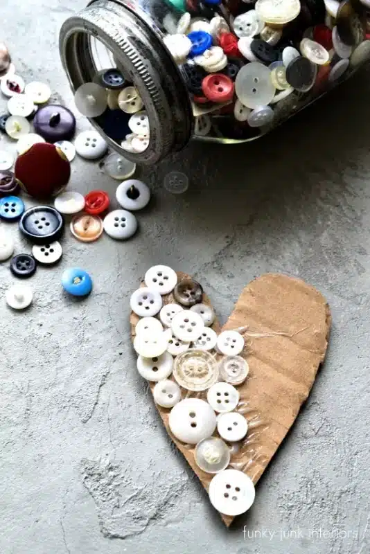 rustic button art heart decorations for valentines