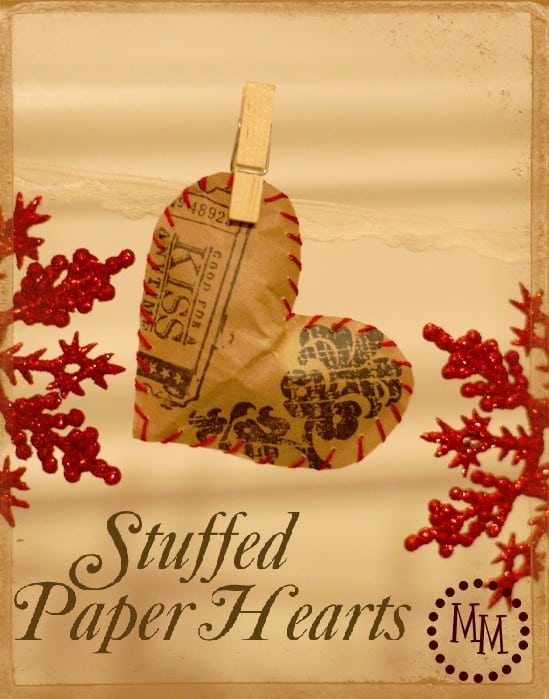 primitive stuffed paper hearts for valentines