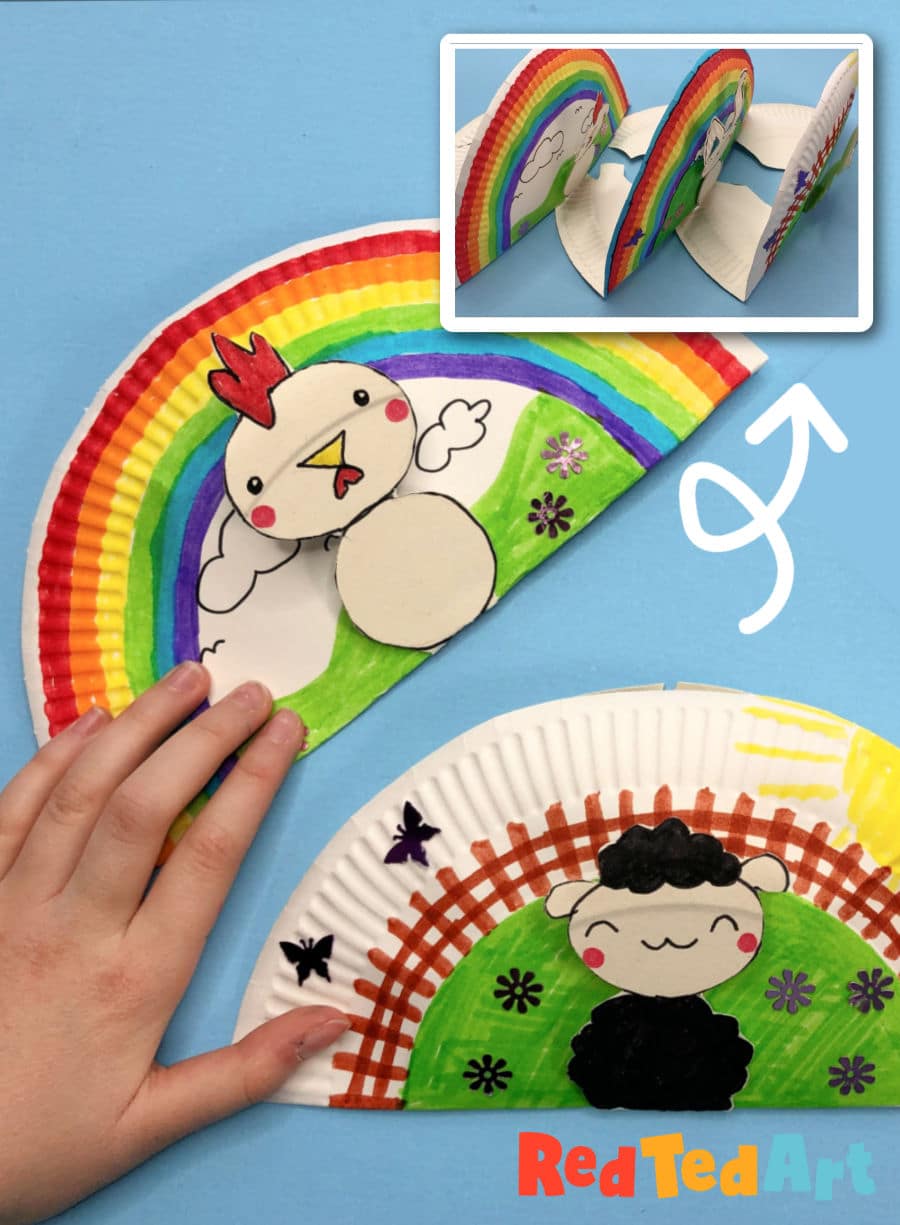 Rainbow Paper Plate ANimal craft for spring and easter